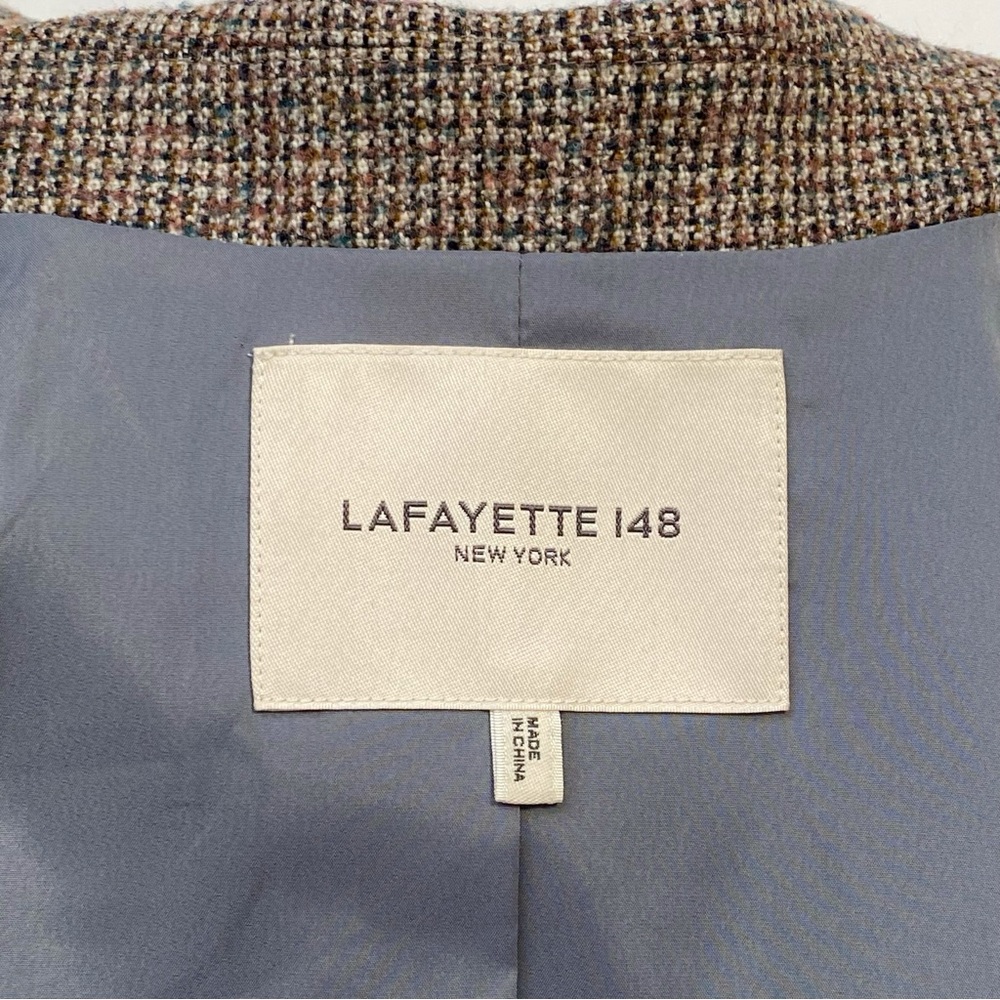 LAFAYETTE 148 tan brown Double Breasted Check Print Wool Jacket blazer - Picture 10 of 14